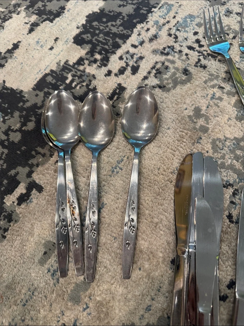 Vintage Stainless Steel Floral Flatware silverware. Not a complete set.